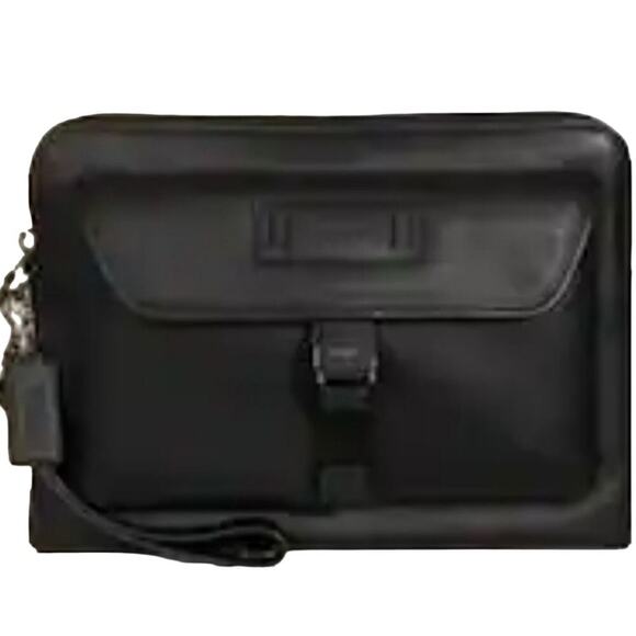 COACH RANGER POUCH SMOOTH CALF LEATHER BLACK ZIP CLOSURE DETACHABLE STRAP UNISEX - Picture 4 of 9
